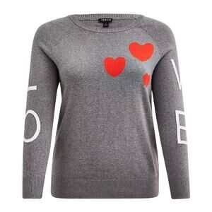 Torrid Raglan Pullover Sweater Valentine Heart Love Gray Sz 00 M